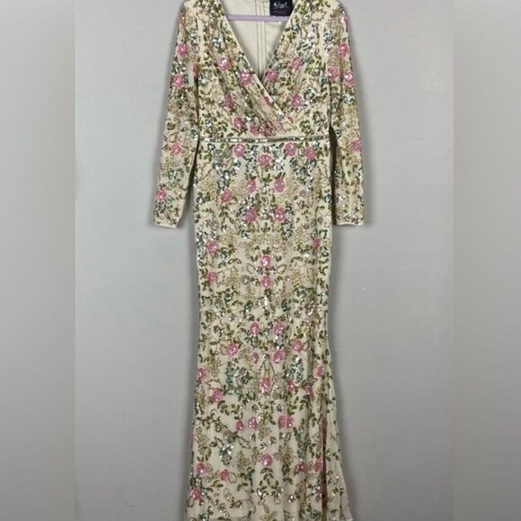 NWT Mac Duggal 5503 Long Sleeve Embellished Floral Gown Dress $698 - Picture 4 of 9